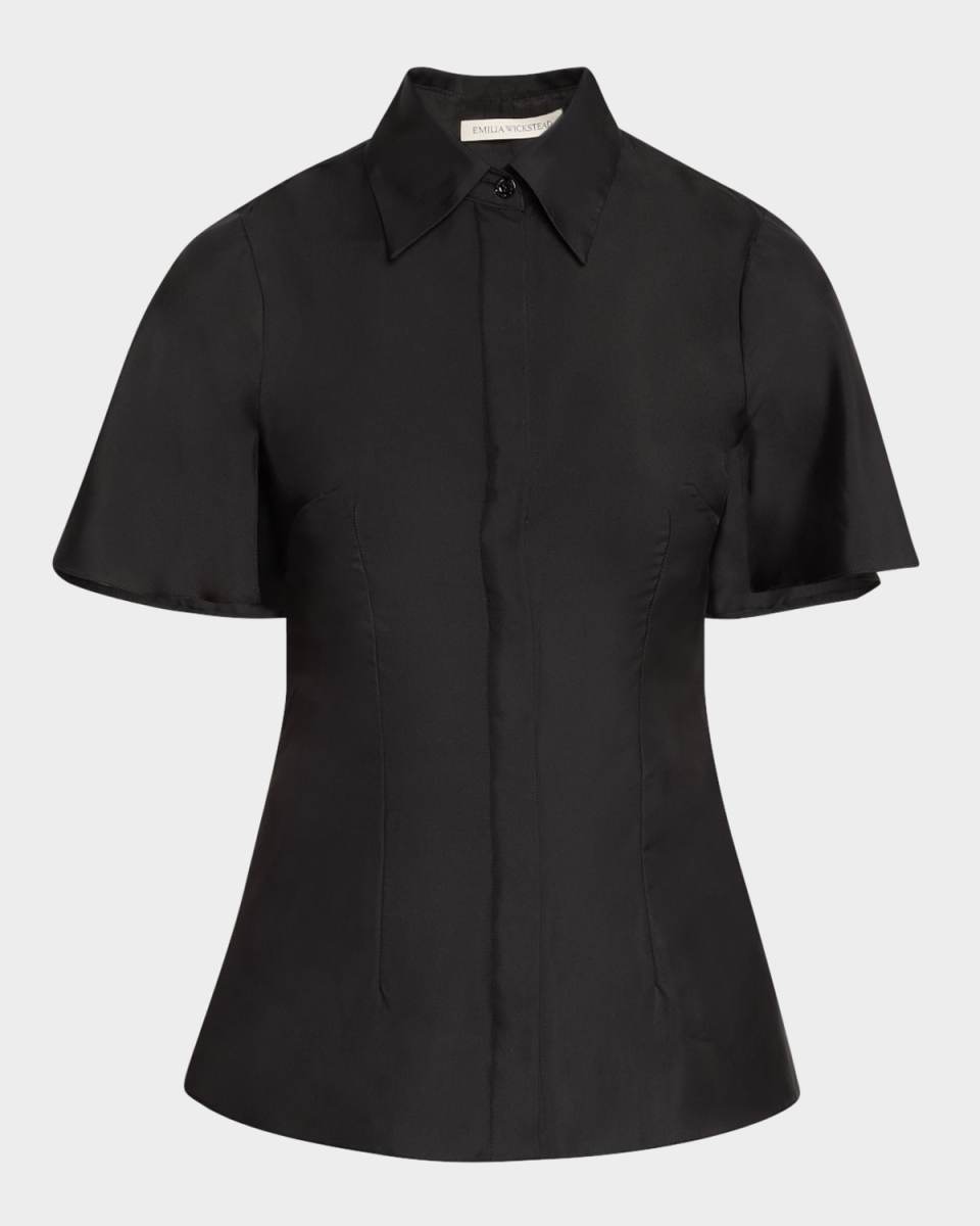 Keiko Cape Silk Twill Button-Down Top